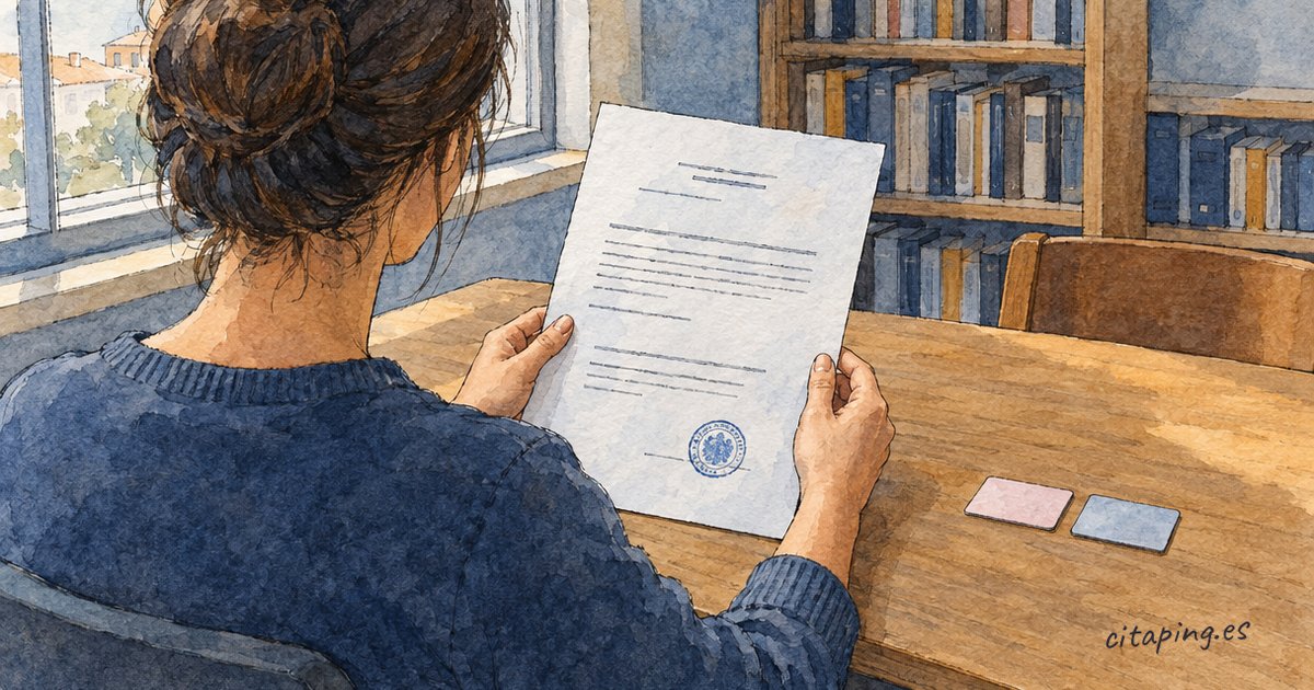 En casa, una persona sostiene un certificado con un sello redondo azul y en la mesa hay dos tarjetas de identidad.